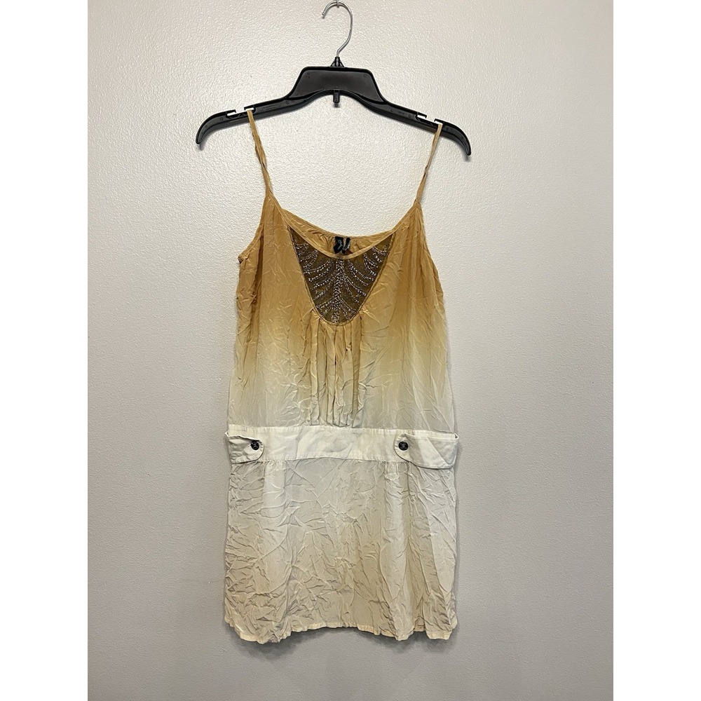 Guess By Marciano Silk Ombre Y2K Spaghetti Strap Fit Flare Dress Tunic Brown